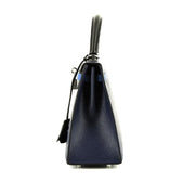 Borsa Hermès Kelly 25 cm in pelle Epsom tricolore blu scuro Bleu Atoll e nera