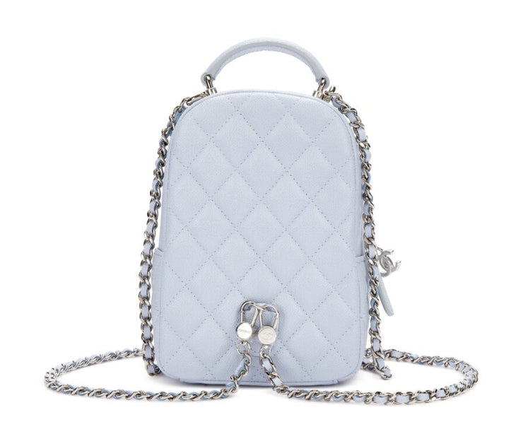 Chanel
Light Blue Quilted Caviar Mini Backpack Silver Hardware