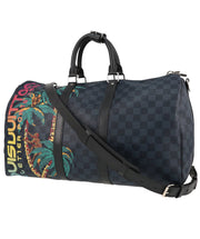 Borsa da viaggio Louis Vuitton Keepall 45 in tela a scacchi blu