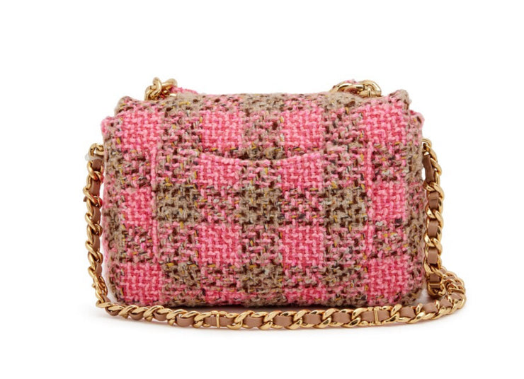 Chanel
Pink and Beige Quilted Wool Tweed Small Elegant Chain Flap Gold Hardware, 2022