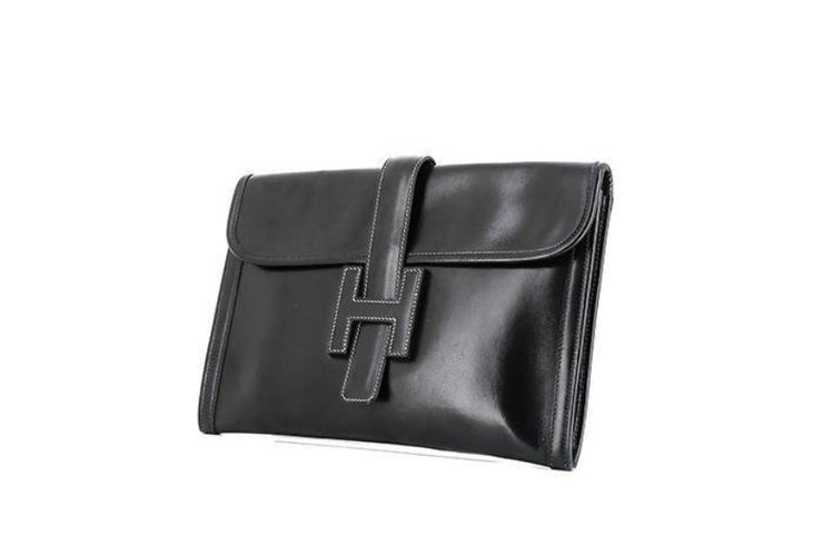 Pochette Hermès Jige in pelle box blu