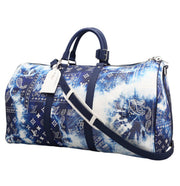 Borsa da viaggio Louis Vuitton Keepall Editions Limitées in tela monogram blu e bianca