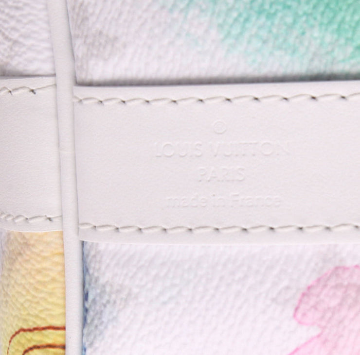 Borsa da viaggio Louis Vuitton Keepall Editions Limitées in tela monogram multicolore e pelle bianca