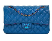 Chanel
Blue Quilted Lambskin Medium Classic Double Flap Rainbow Ruthenium Hardware, 2021