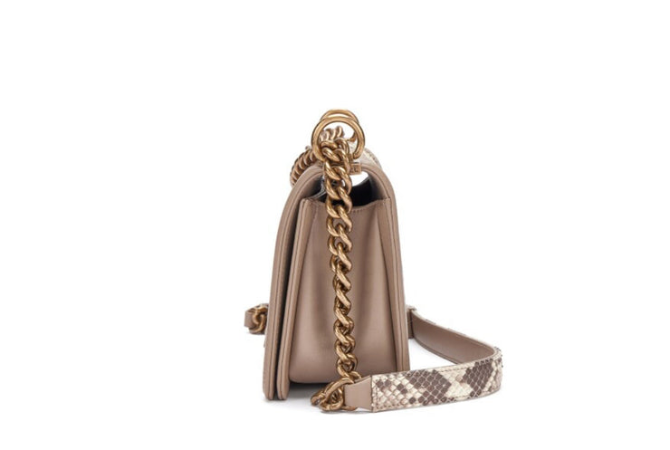 Chanel
White and Grey Python and Calfskin Medium Boy Bag Aged Gold Hardware, 2015-16