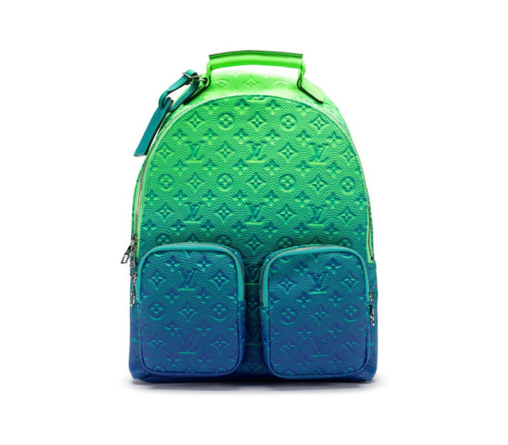 Louis Vuitton
Virgil Abloh Blue and Neon Green Gradient Illusion Taurillon Multipocket Backpack Silver Hardware, 2022