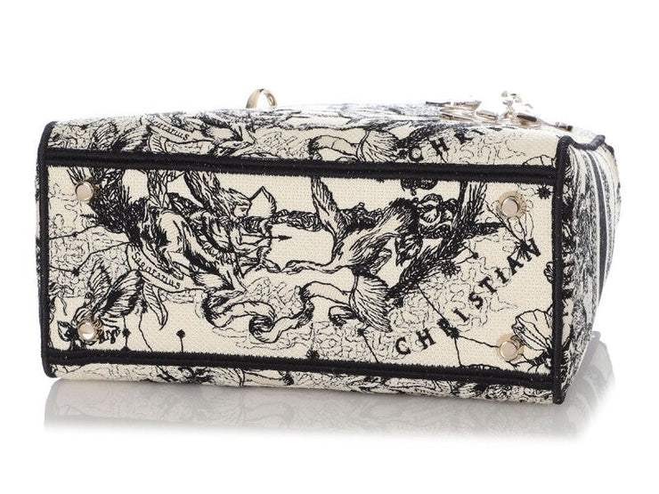 Christian Dior
Black and White Embroidered Toile de Jouy Zodiac Lady D-lite Gold Hardware