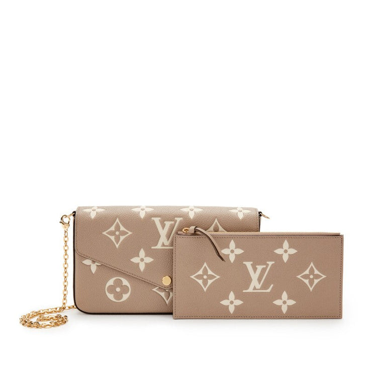 Louis Vuitton
Tourterelle and Crème Monogram Empreinte Pochette Félicie Gold Hardware, 2021