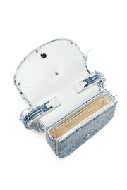 Iconica borsa a spalla in denim sfrangiato