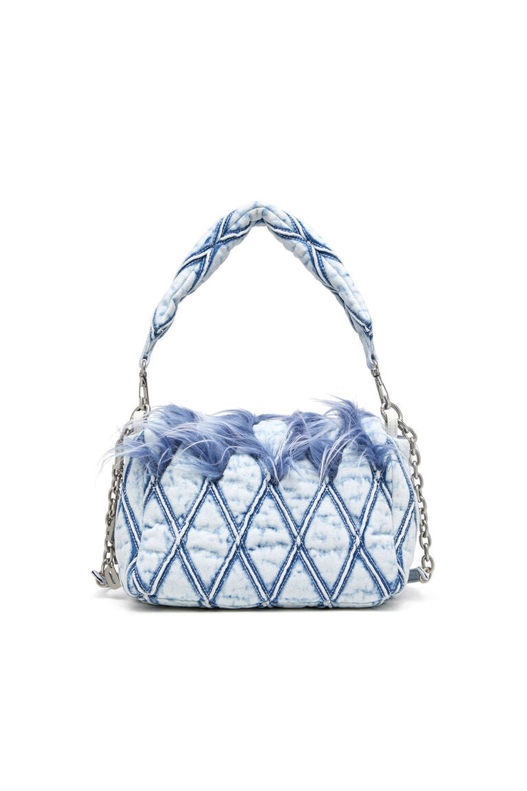 Charm-D M-Borsa a spalla in denim e pelliccia sintetica