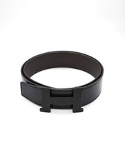 Cintura Hermes Double Pelle Nera Liscia E Pelle Testa Di Moro Martellata