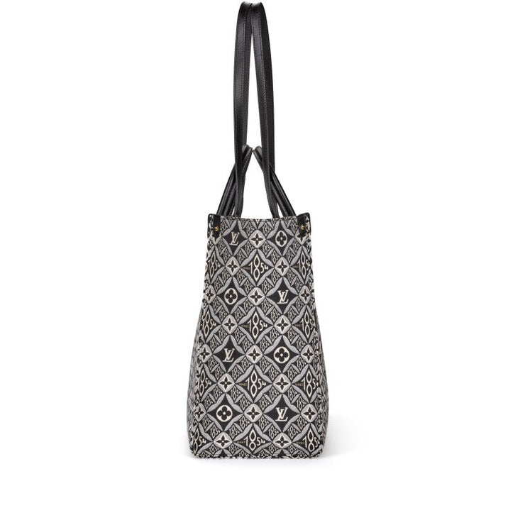 Louis Vuitton Black and White Jacquard and Calfskin Since 1854 On The Go GM Tote Gold Hardware, 2020