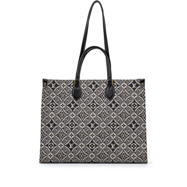 Louis Vuitton Black and White Jacquard and Calfskin Since 1854 On The Go GM Tote Gold Hardware, 2020