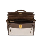 Hermès Vert Olive Barenia and Ecru Toile Retourne Kelly 32 Gold Hardware, 2002